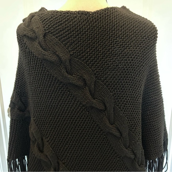 INC International Concepts Black Knit Poncho with Fringe - Picture 3 of 5
